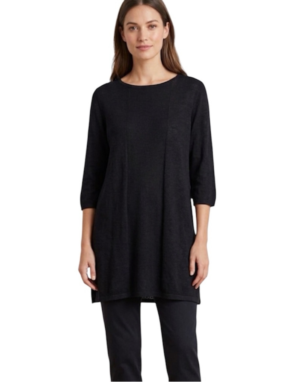 J. Jill Linen Blend Side Slit Black Tunic Top
